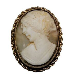 Rolyn 12kgf Carved Shell Cameo Brooch Pendant Signed R INC Vintage Estate